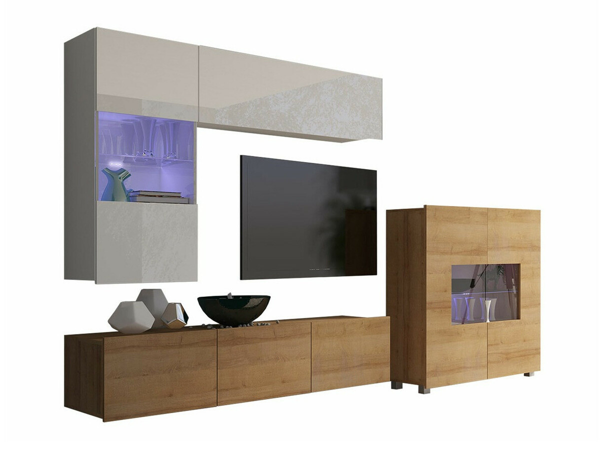 Conjunto de salón Remus III (Roble dorado + Blanco + Blanco brillante)