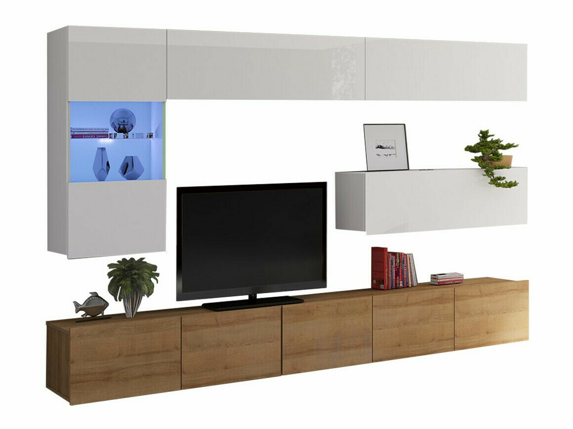 Conjunto de salón Remus IV (Roble dorado + Blanco + Blanco brillante)