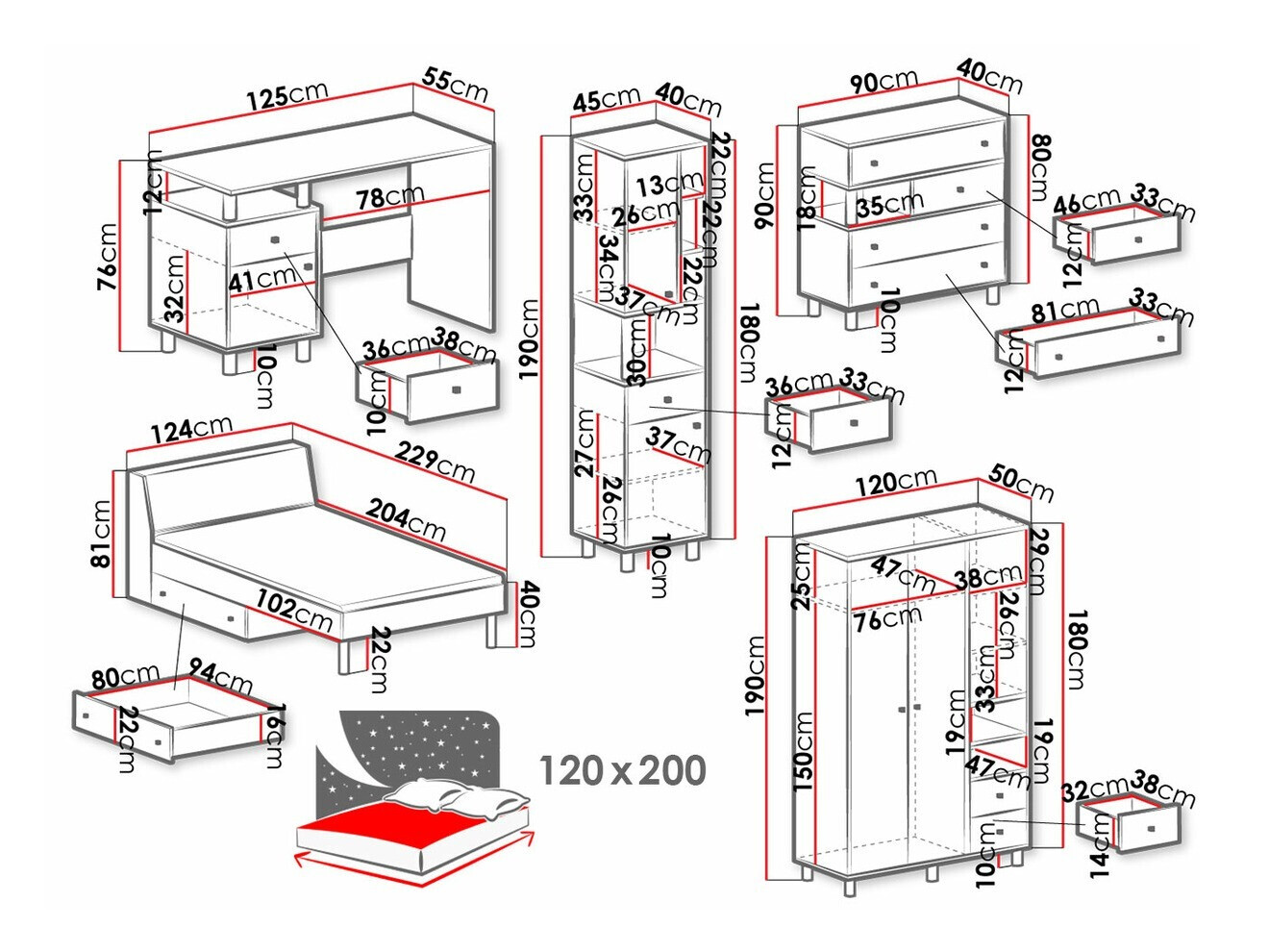 Conjunto de dormitorio infantil Omaha P115