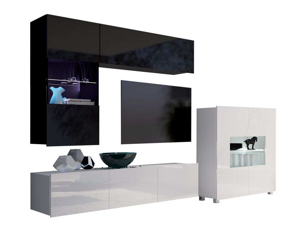 Conjunto de salón Remus III (Negro + Negro brillante + Blanco + Blanco brillante)