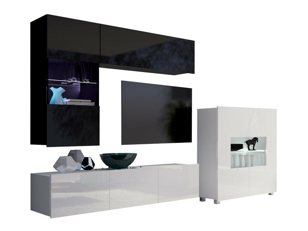 Conjunto de salón Remus III (Negro + Negro brillante + Blanco + Blanco brillante)