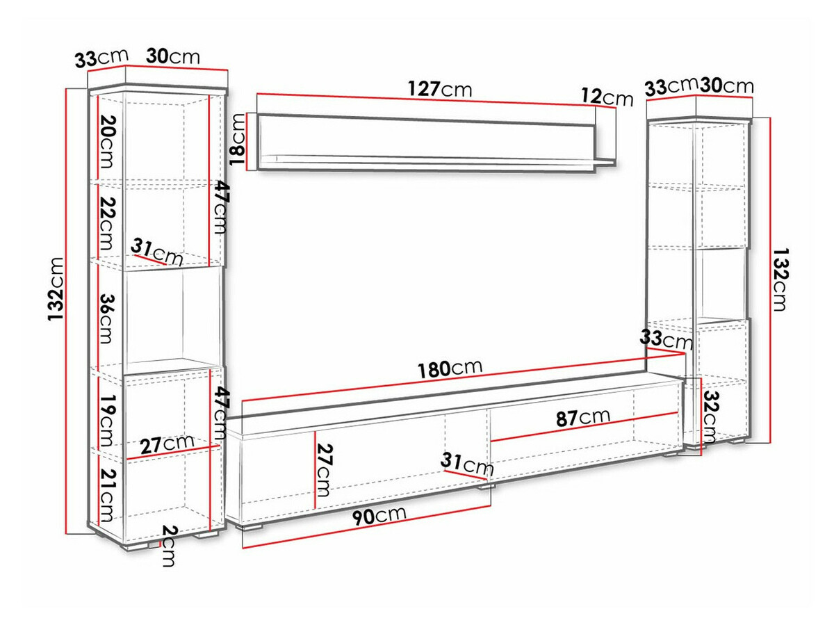 Conjunto de salón Sarasota 131 (Roble wotan + Blanco brillante)