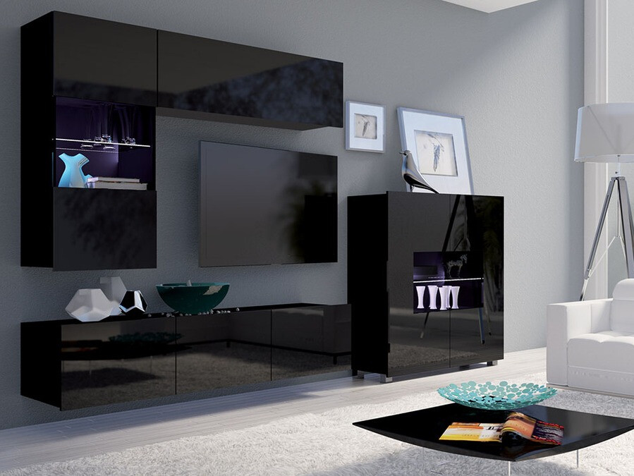 Conjunto de salón Tivdalu 107 (Negro + Negro brillante)