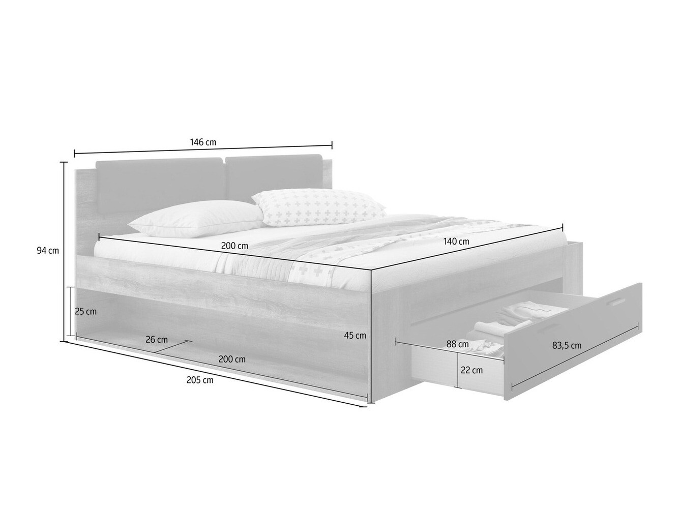 Cama Levruvu 106 (Fresno blanqueado + Beige)