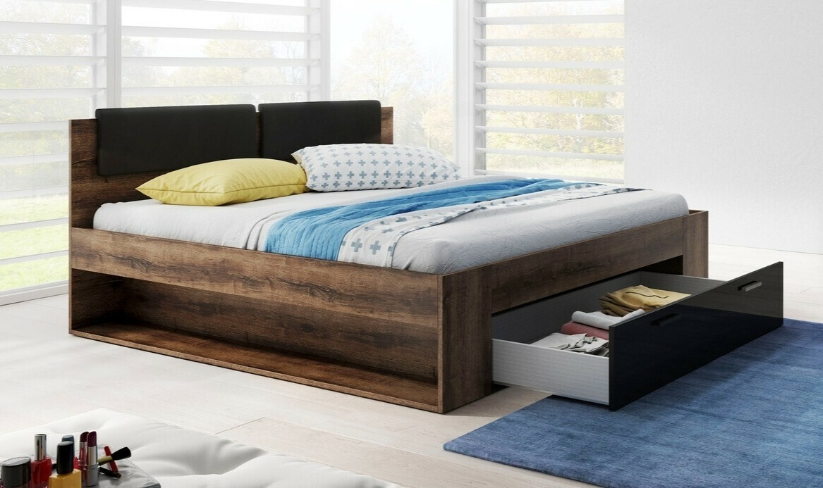 Cama Levruvu 106 (Roble del Monastery + Negro brillante)