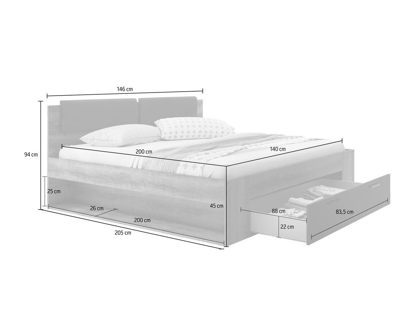 Cama Levruvu 106 (Roble del Monastery + Negro brillante)