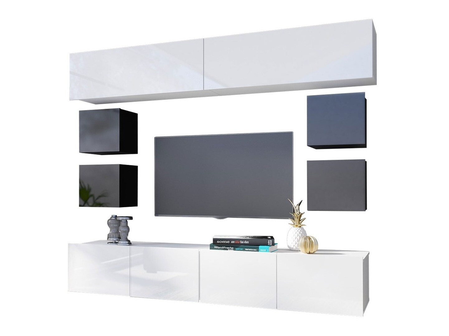 Conjunto de salón Remus XVI (Negro + Negro brillante + Blanco + Blanco brillante)