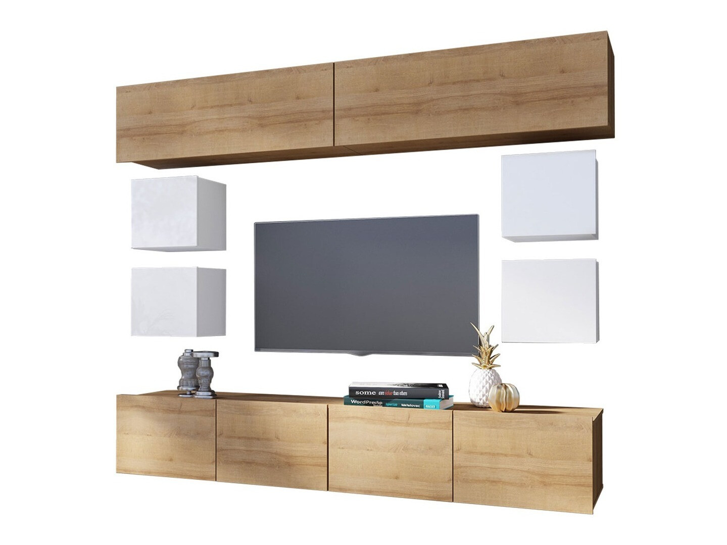 Conjunto de salón Remus XVI (Roble dorado + Blanco + Blanco brillante)