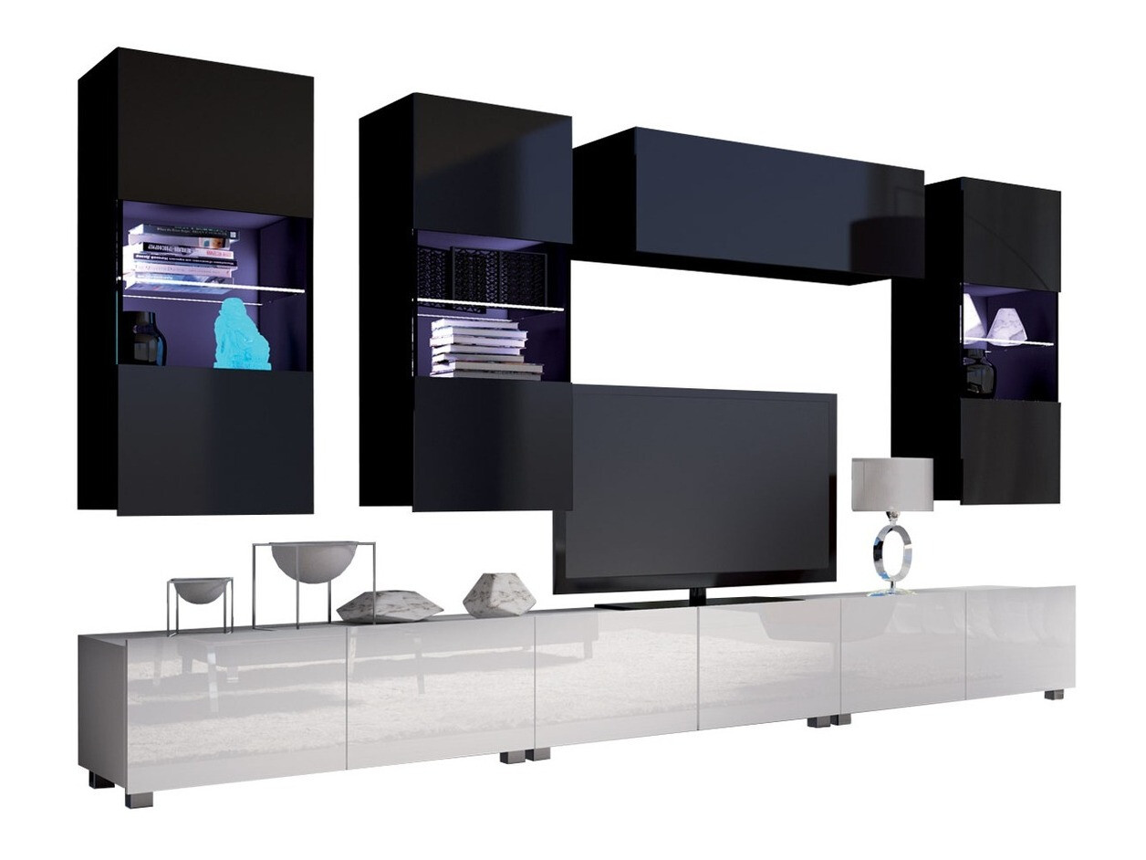 Conjunto de salón Remus XI (Blanco + Blanco brillante + Negro + Negro brillante)