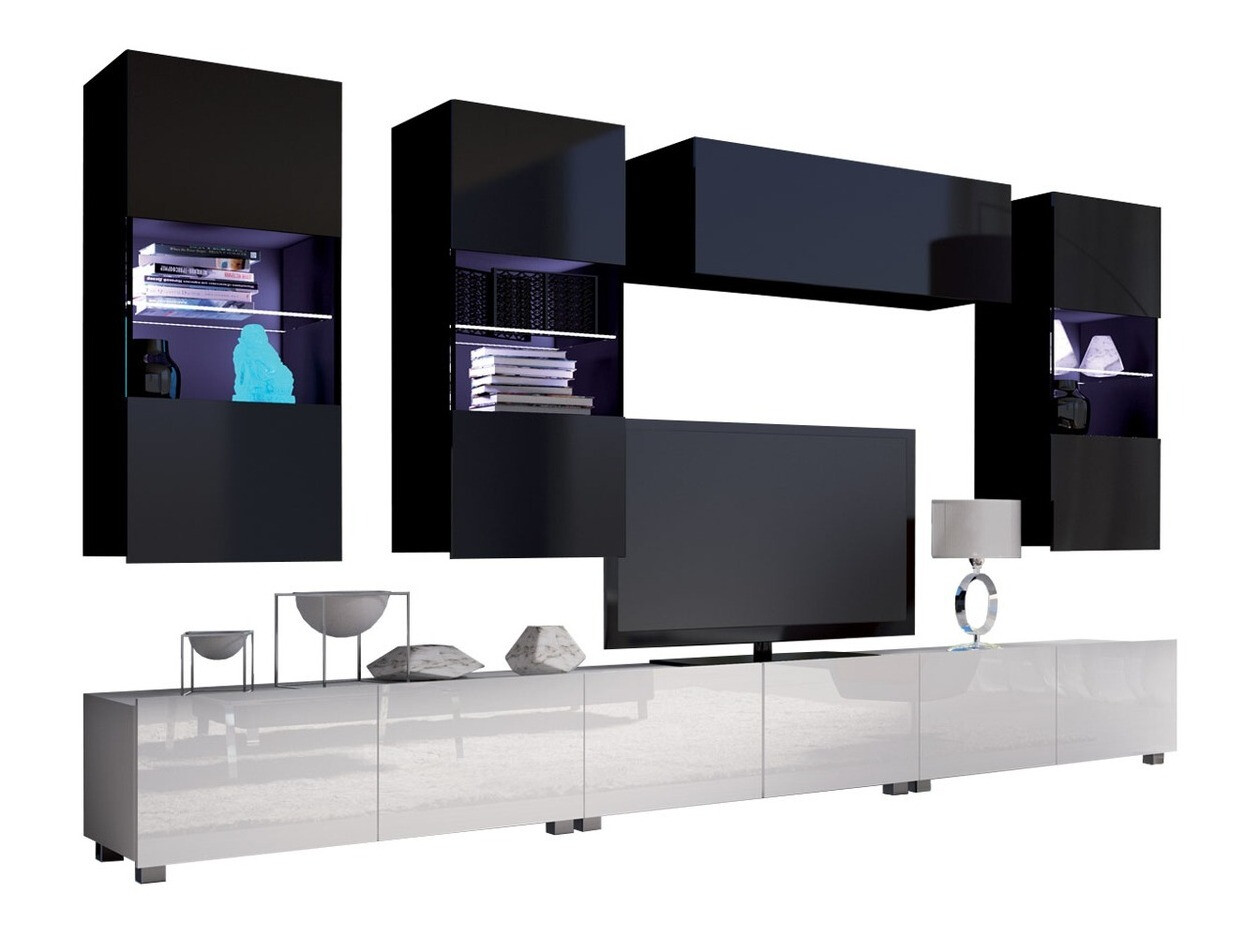 Conjunto de salón Tivdalu 121 (Blanco + Blanco brillante + Negro + Negro brillante)