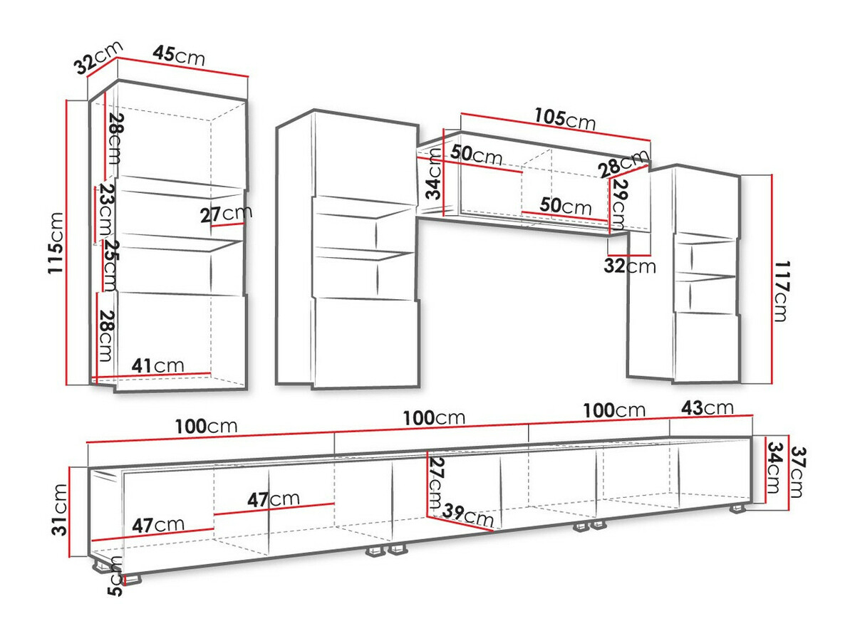 Conjunto de salón Tivdalu 121 (Roble dorado + Blanco + Blanco brillante)