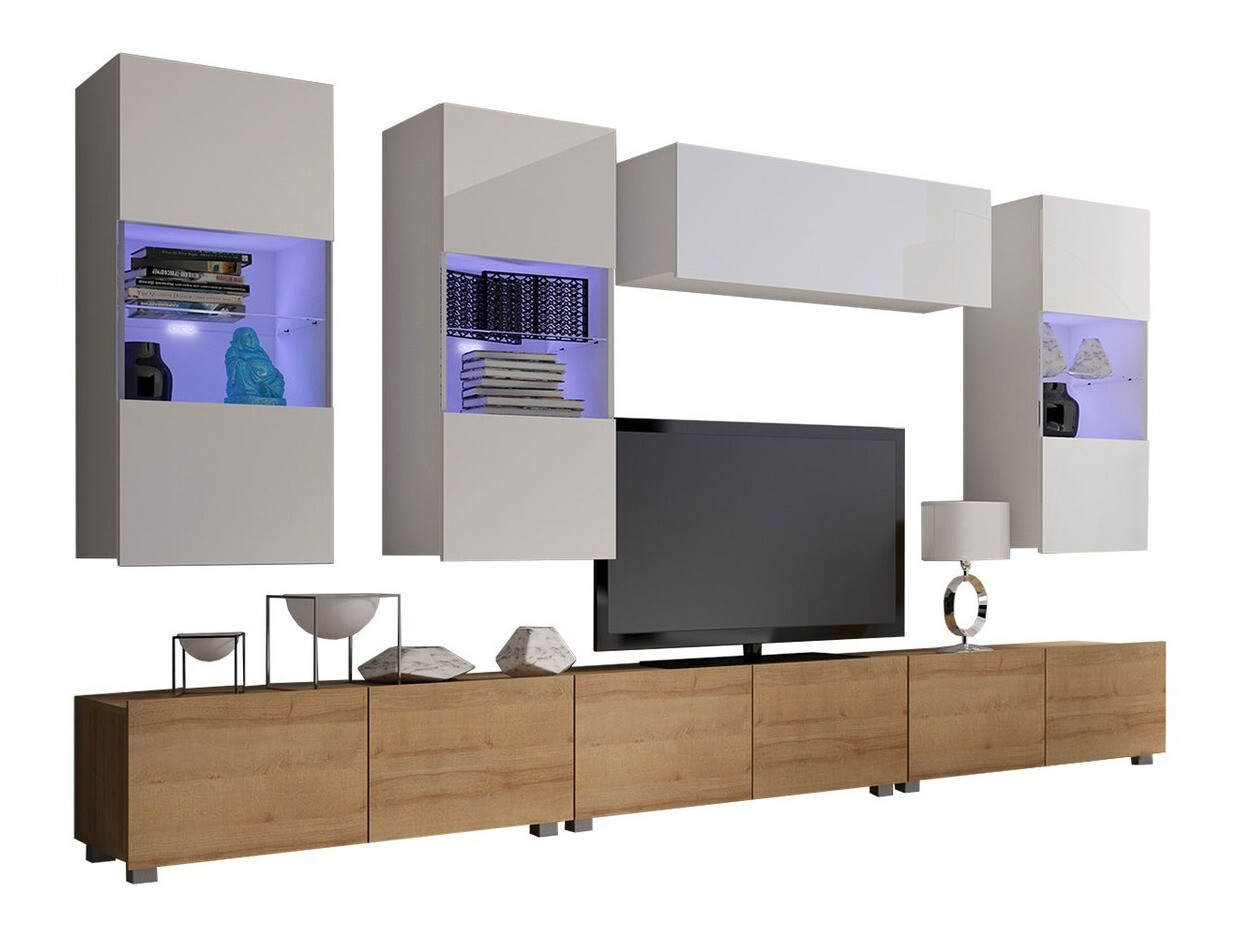 Conjunto de salón Tivdalu 121 (Roble dorado + Blanco + Blanco brillante)