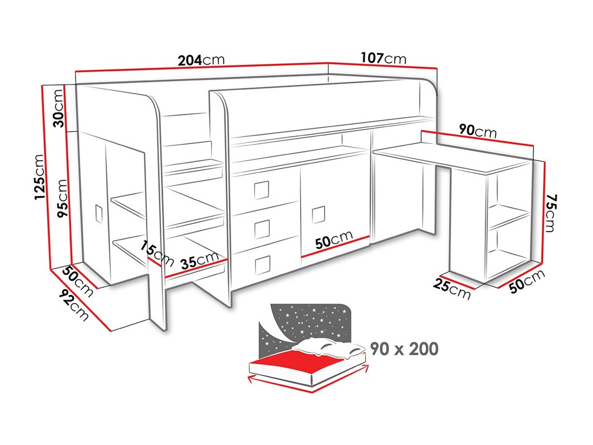Cama Hartford 190 (Blanco + Blanco brillante + Negro brillante)