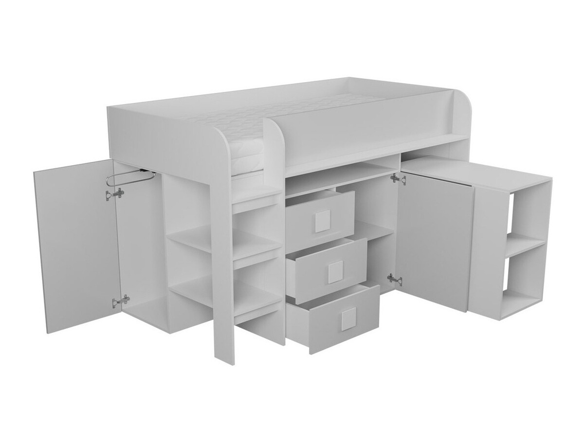 Cama Hartford 190 (Blanco + Gris brillante + Blanco brillante)