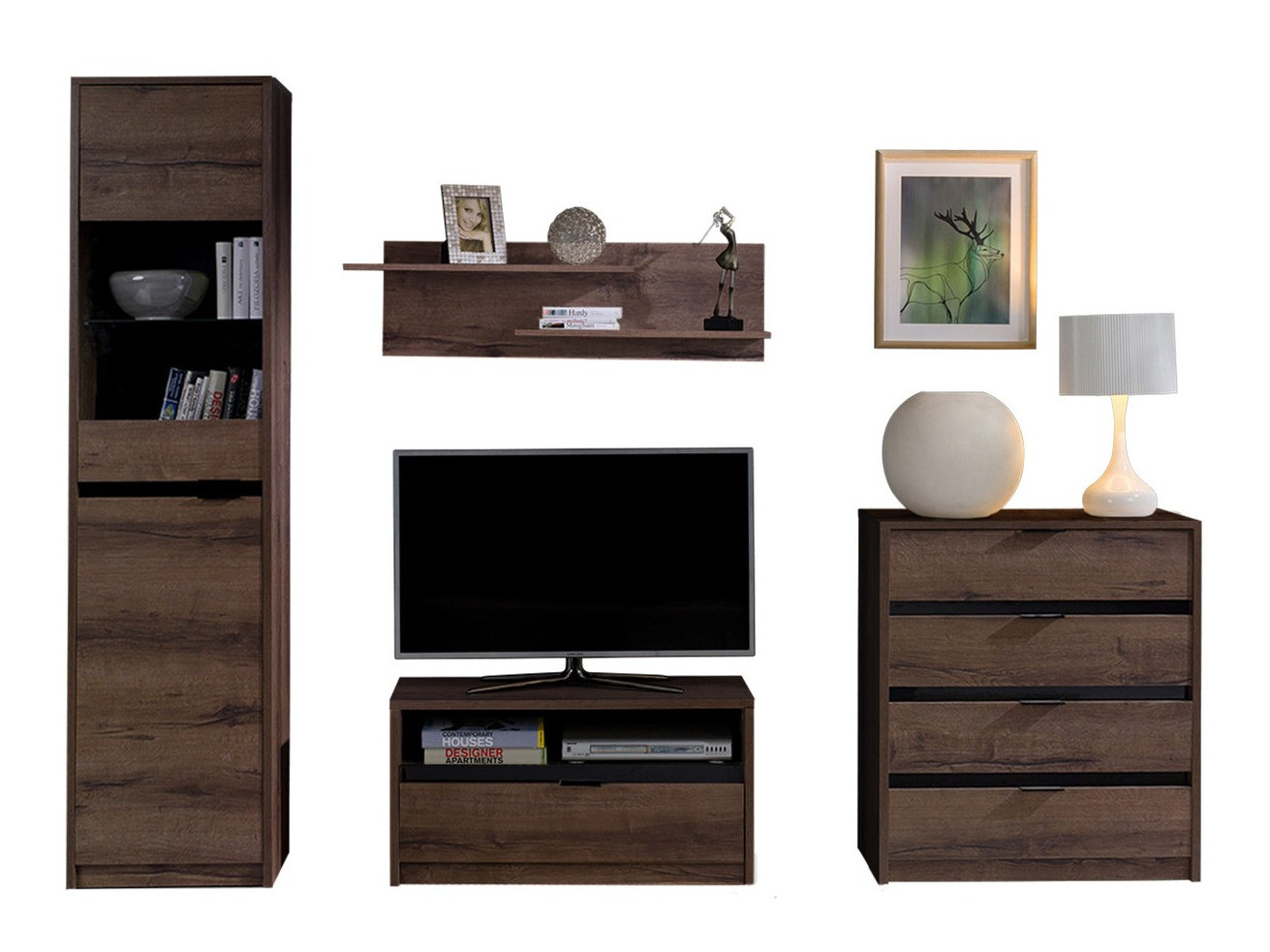 Conjunto de salón Fivelbo 115 (Roble del Monastery + Negro brillante)