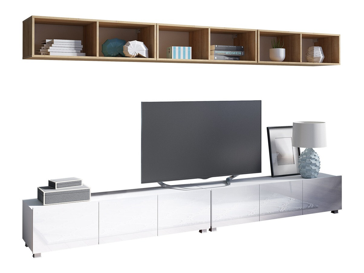 Conjunto de salón Tivdalu 153 (Blanco + Blanco brillante + Roble dorado)