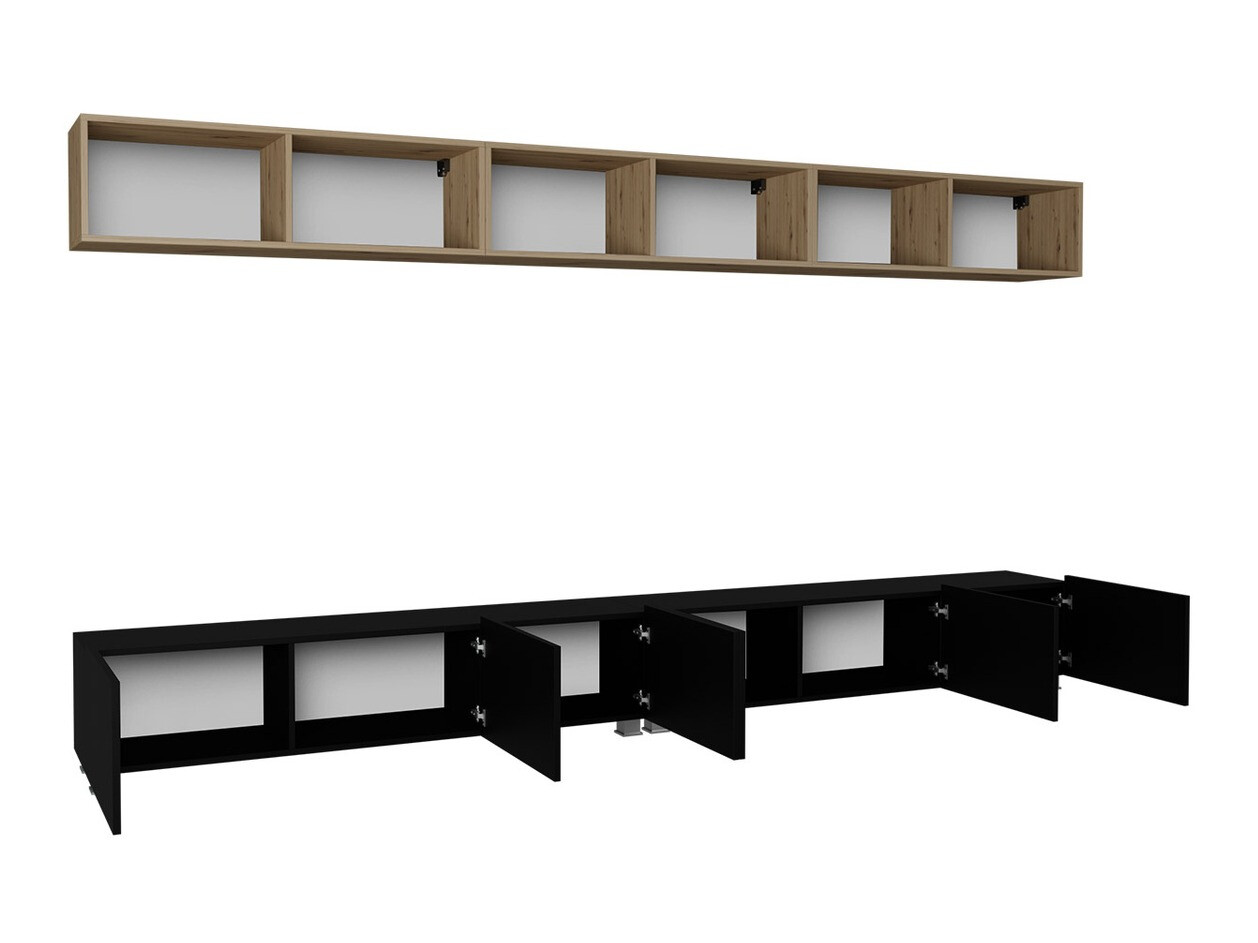 Conjunto de salón Tivdalu 153 (Blanco + Blanco brillante + Roble dorado)