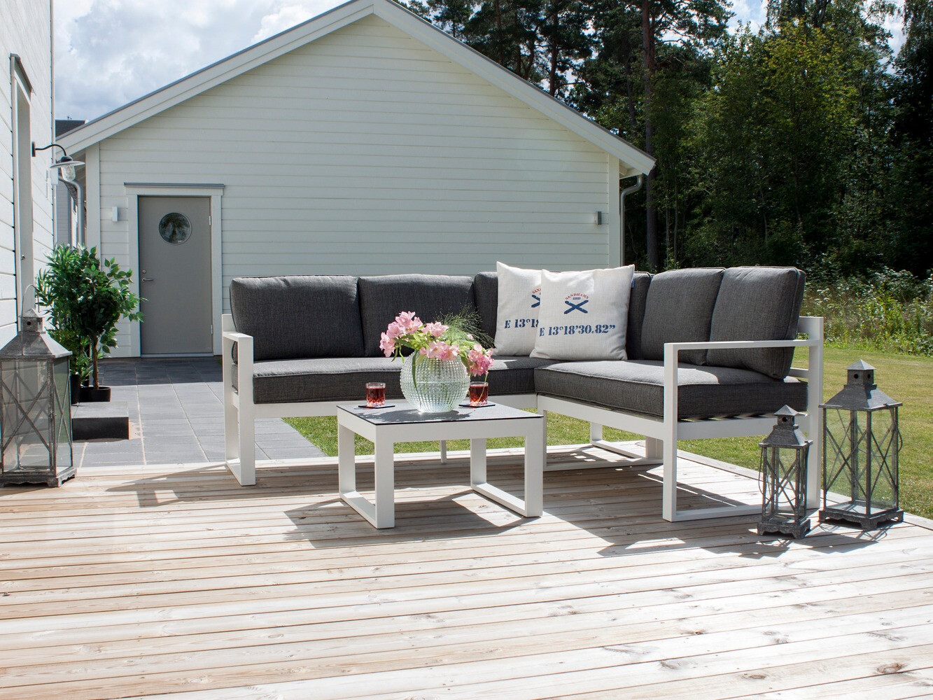 Conjunto de muebles de exterior Dallas 773 (Blanco + Gris)