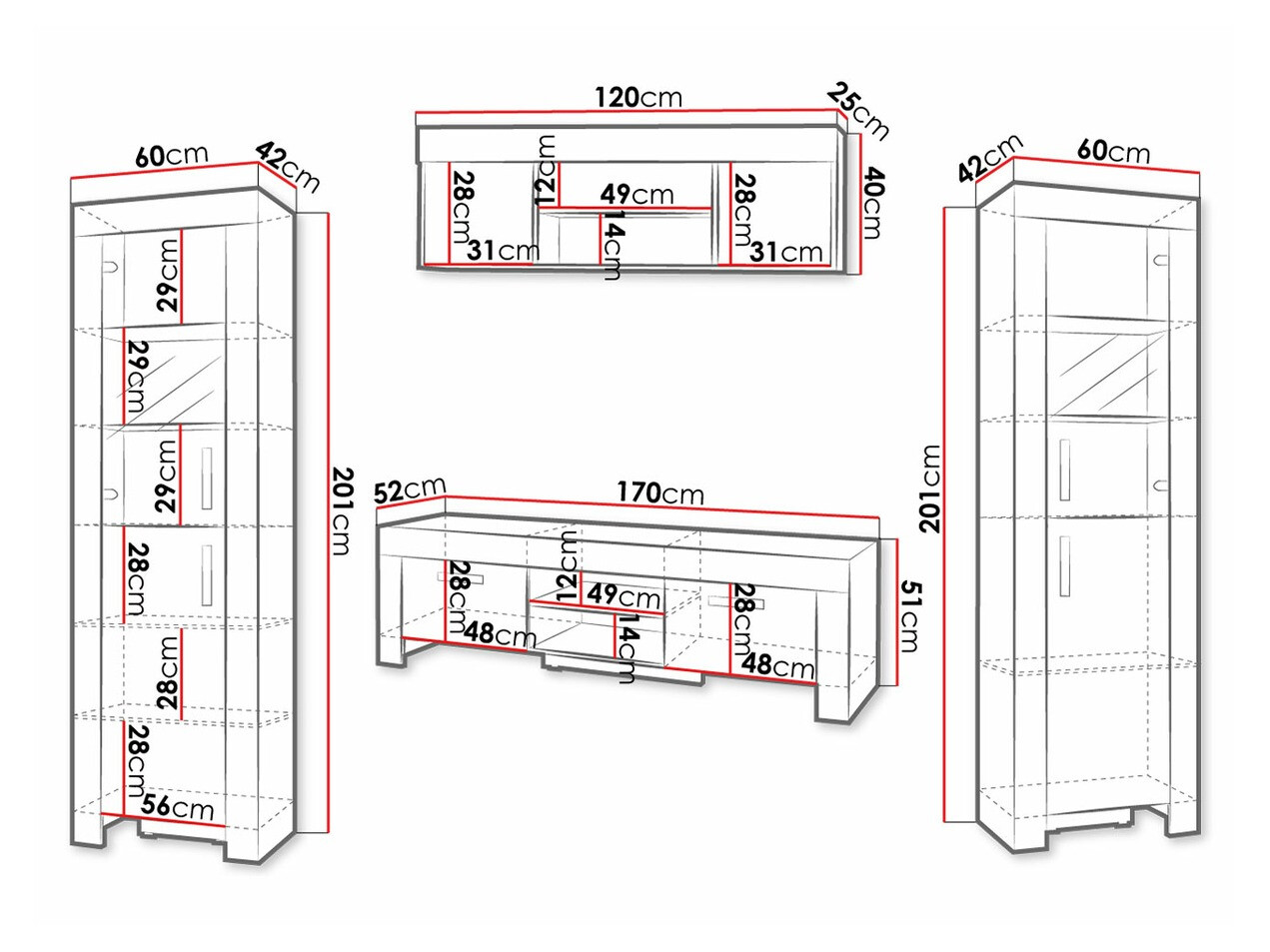 Conjunto de salón Melfeli 124 (Roble Sonoma)