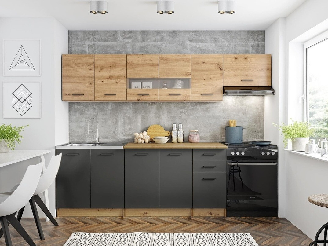Conjunto de cocina Houston 1182 (Roble Artisan + Gris mate + Roble wotan)