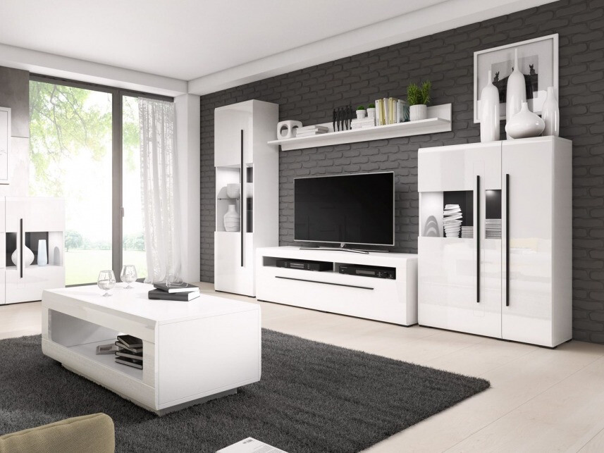 Aparador Ophsalu 105 (Blanco + Blanco brillante)