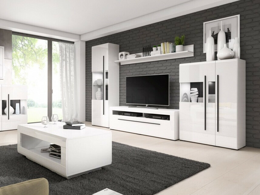 Estantería Ophsalu 110 (Blanco + Blanco brillante)