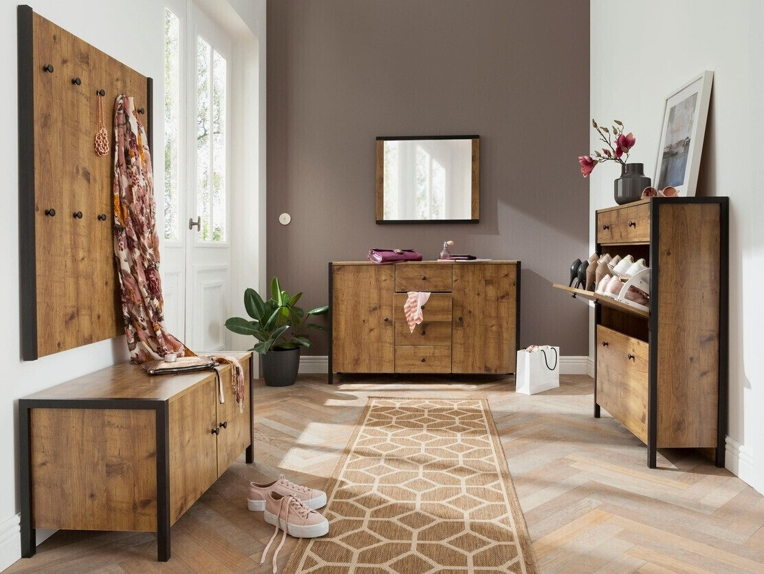 Perchero Larnovo 101 (Roble oscuro + Negro)