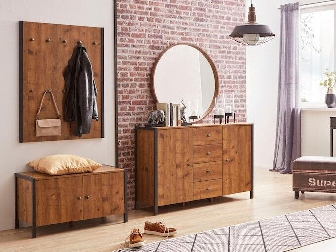 Perchero Larnovo 101 (Roble oscuro + Negro)