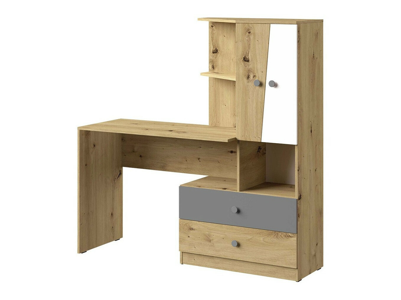 Mesa de oficina Almira 110 (Roble Artisan + Blanco + Gris)