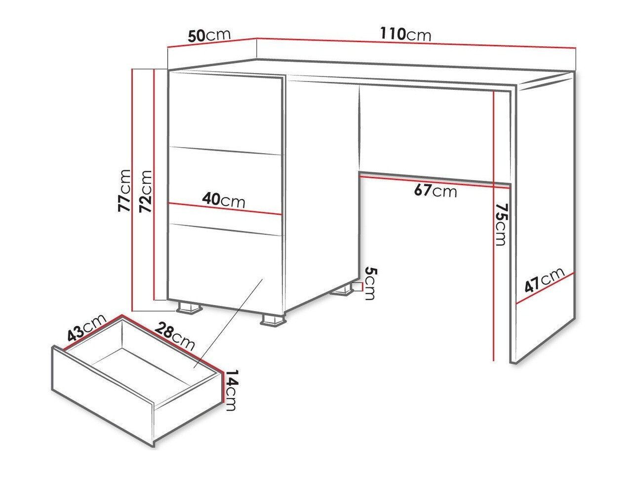 Mesa de oficina Tivdalu 122 (Negro + Negro brillante)