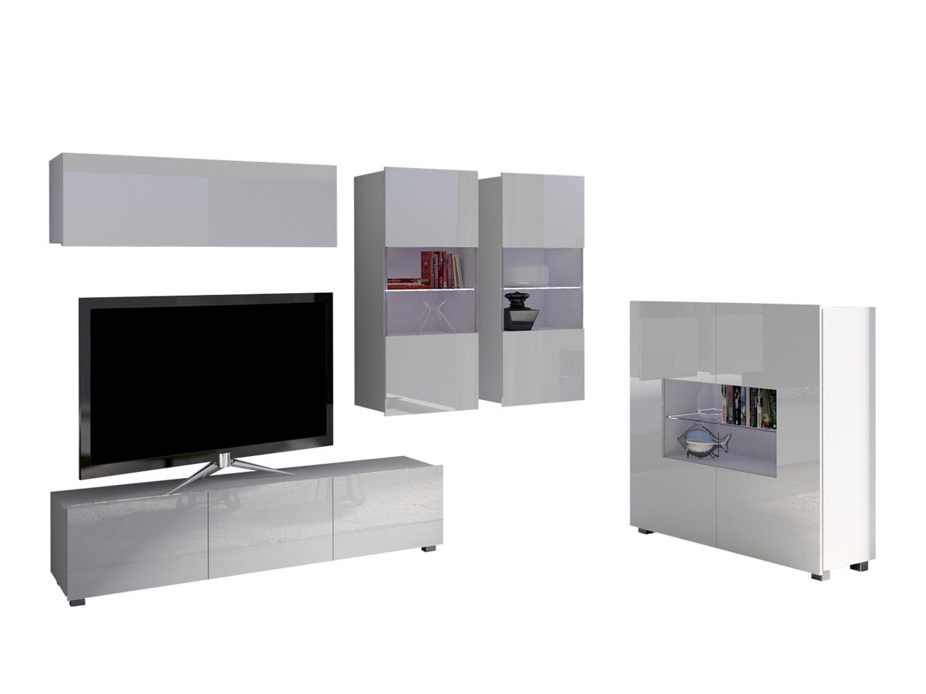 Conjunto de salón Tivdalu 110 (Blanco + Blanco brillante)