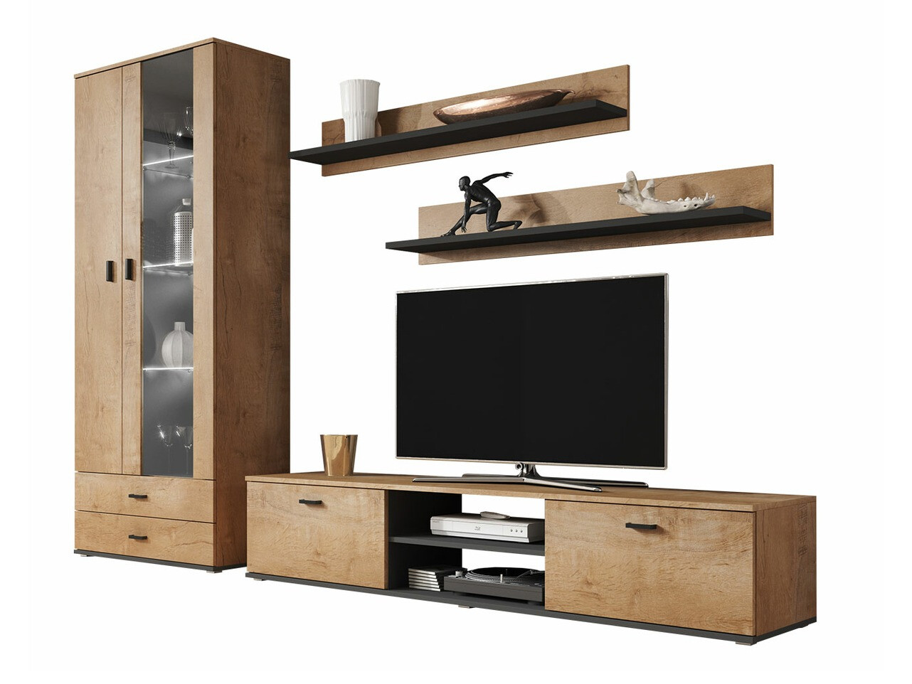 Conjunto de salón Tornola 115 (Roble de lefkada + Negro)