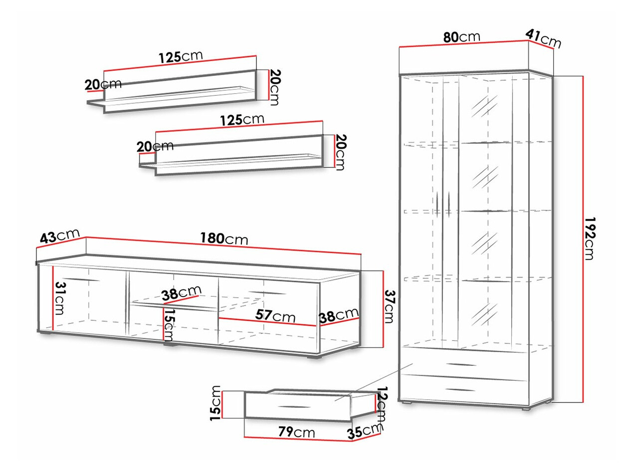 Conjunto de salón Tornola 115 (Roble de lefkada + Negro)