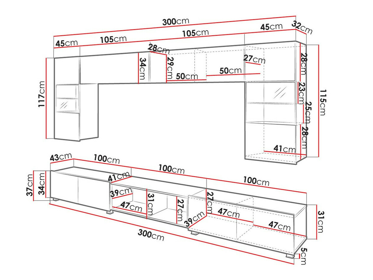 Conjunto de salón Tivdalu 144 (Negro + Negro brillante + Roble Artisan)