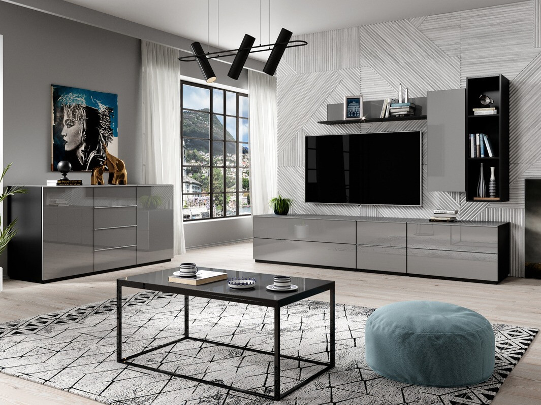 Armario de pared Fervese 105 (Negro + Gris brillante)