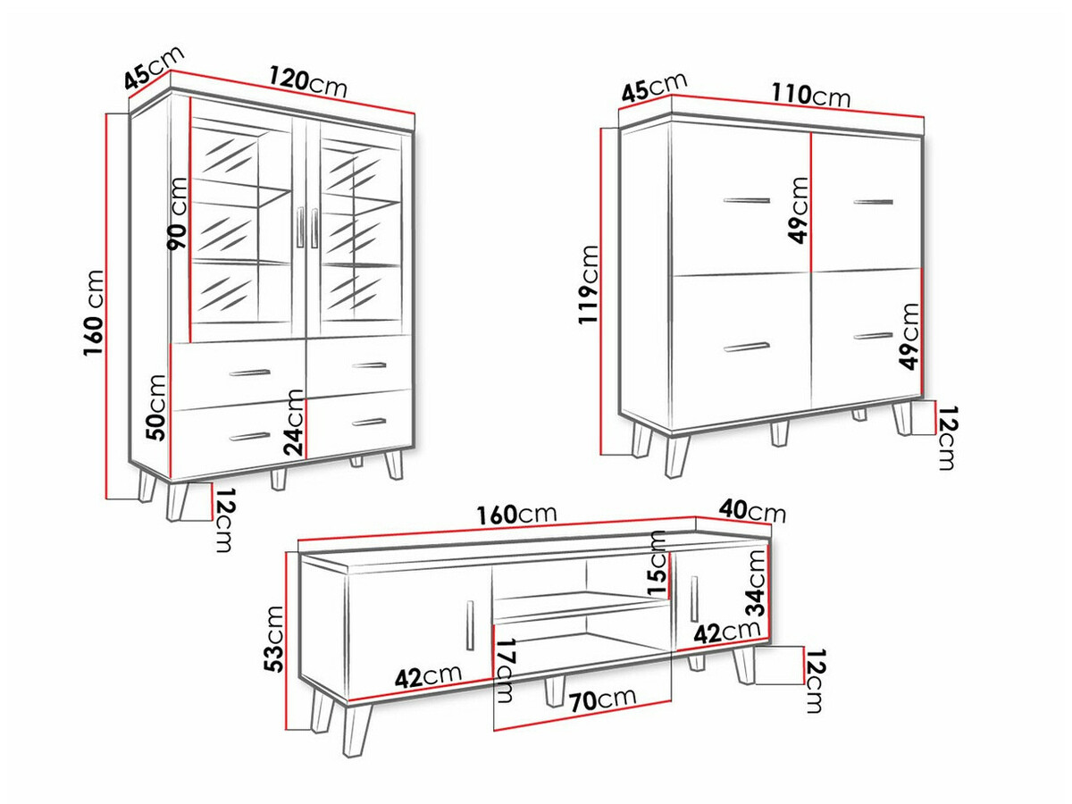 Conjunto de salón Larfloi 113 (Blanco + Roble Sonoma)