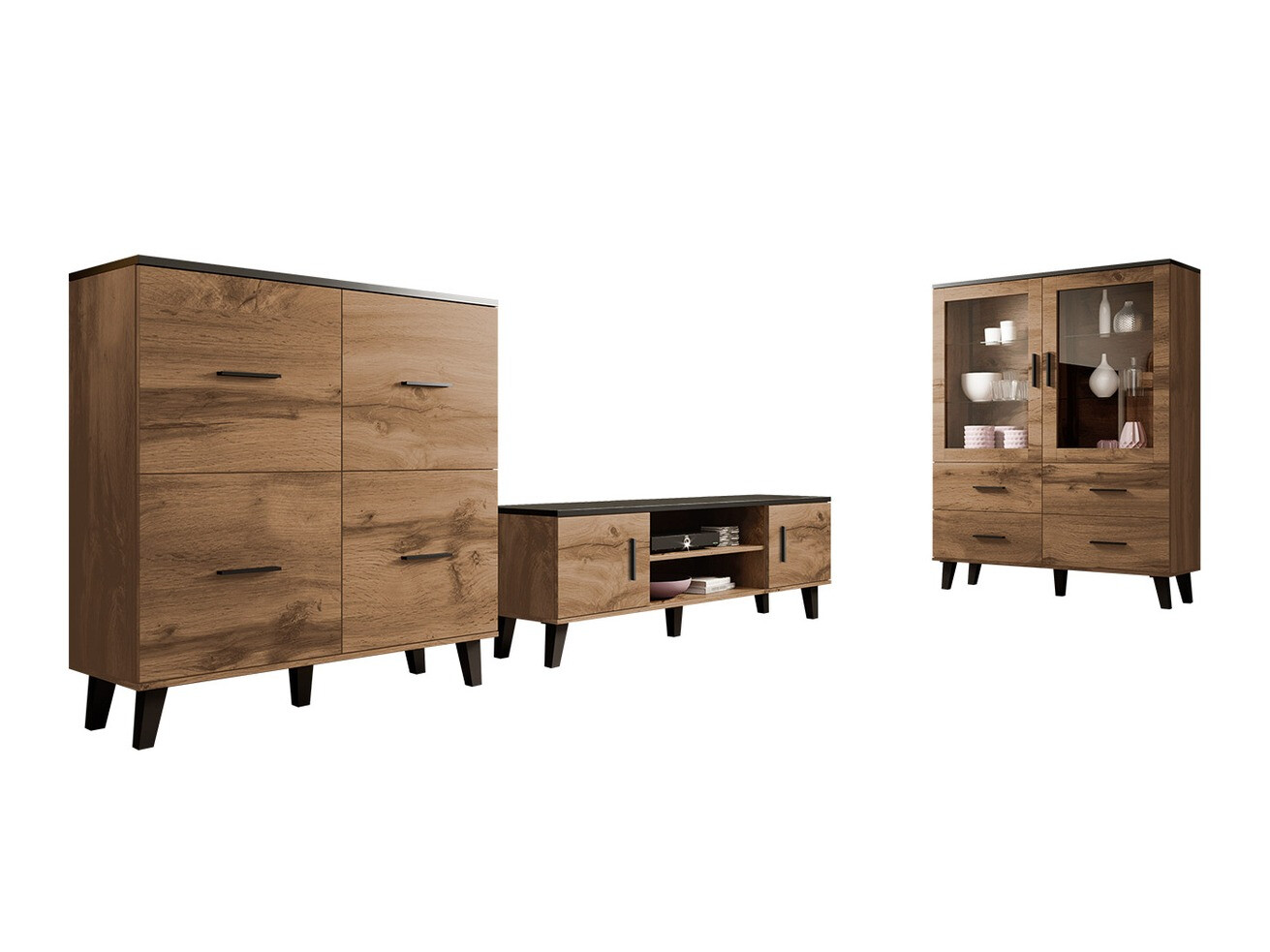 Conjunto de salón Larfloi 113 (Roble wotan + Negro)