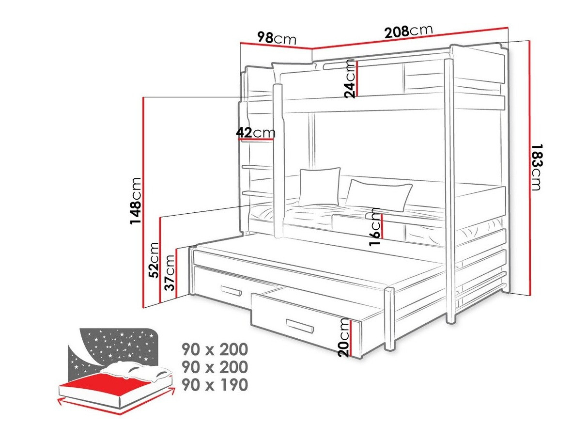 Litera Henderson 114 (Blanco + Gris)