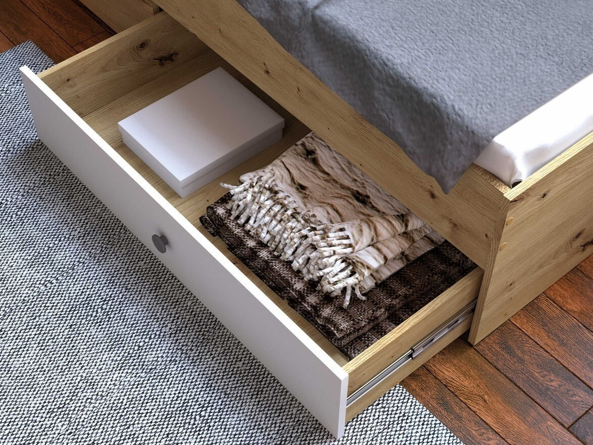 Cama Mirelbu 112 (Roble Artisan + Blanco brillante + Negro)