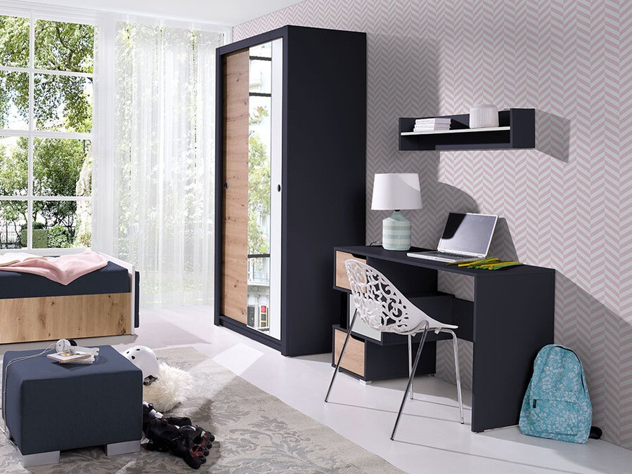 Mesa de oficina Providence H102 (Grafito + Roble Artisan + Blanco)