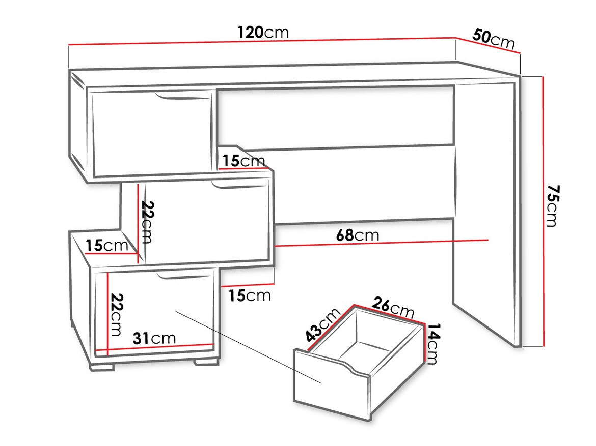 Mesa de oficina Providence H102 (Grafito + Roble Artisan + Blanco)