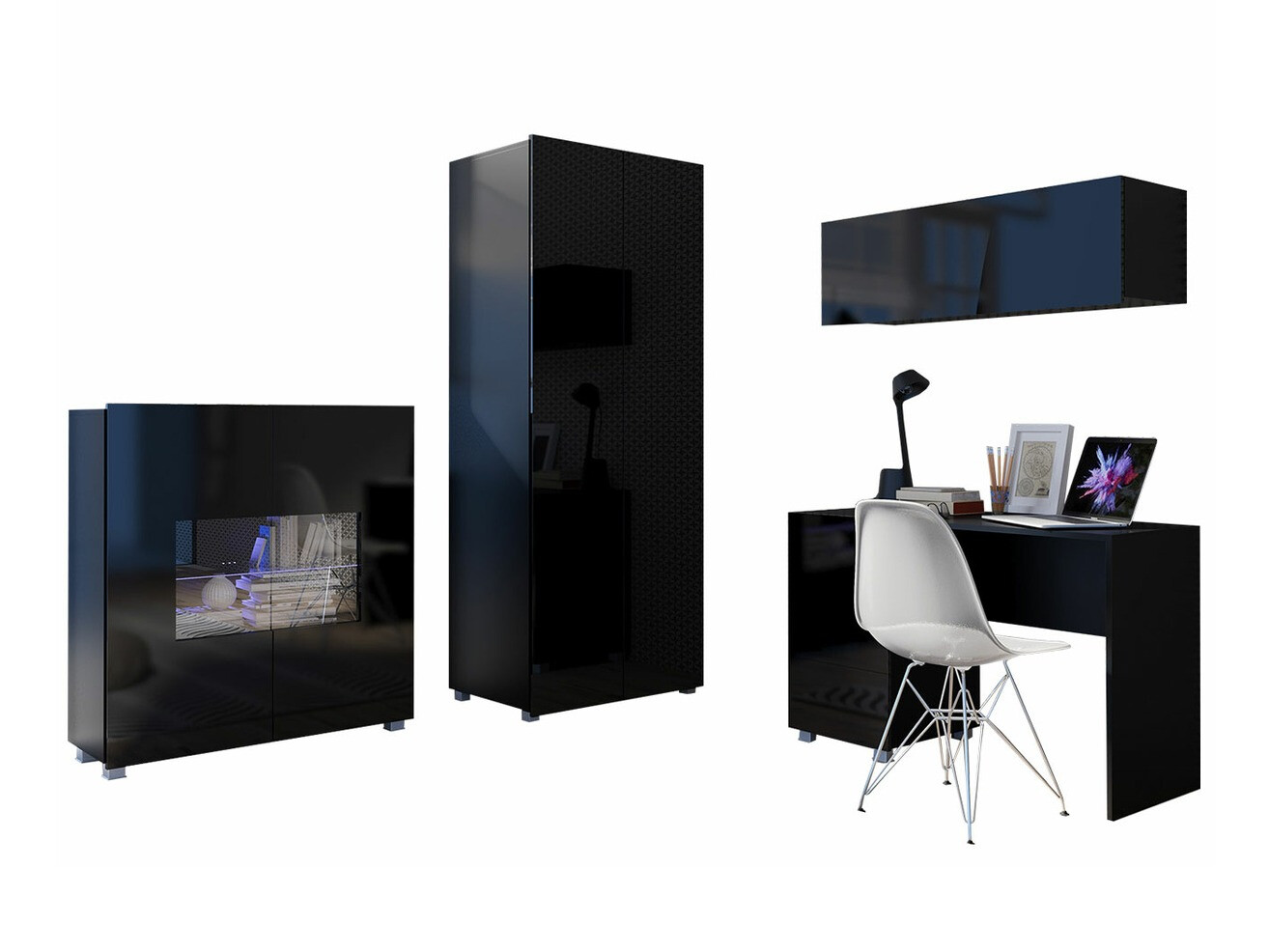 Juego de muebles Tivdalu 158 (Negro + Negro brillante)