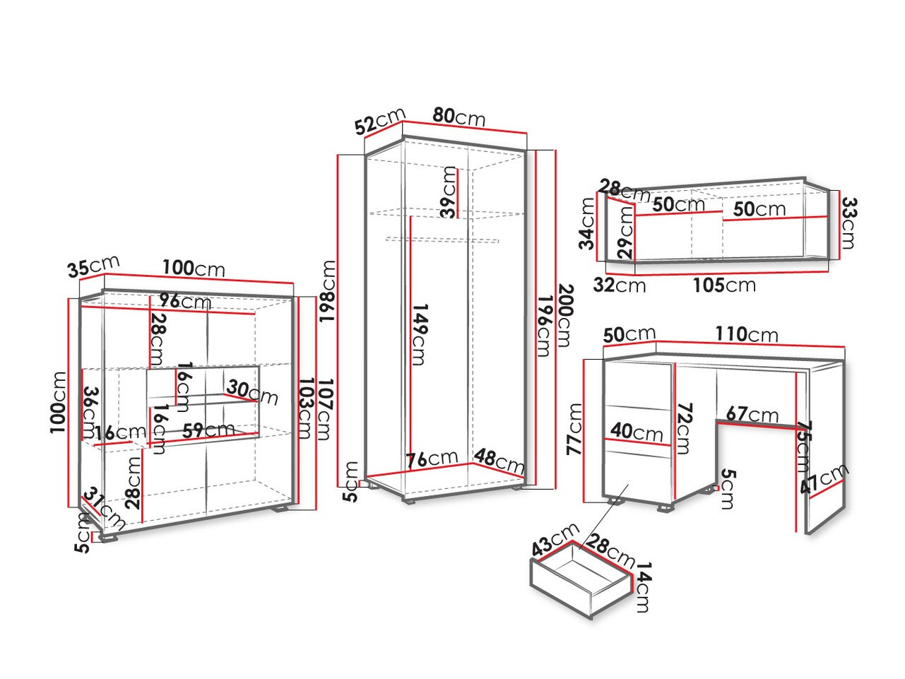 Juego de muebles Tivdalu 158 (Negro + Negro brillante)