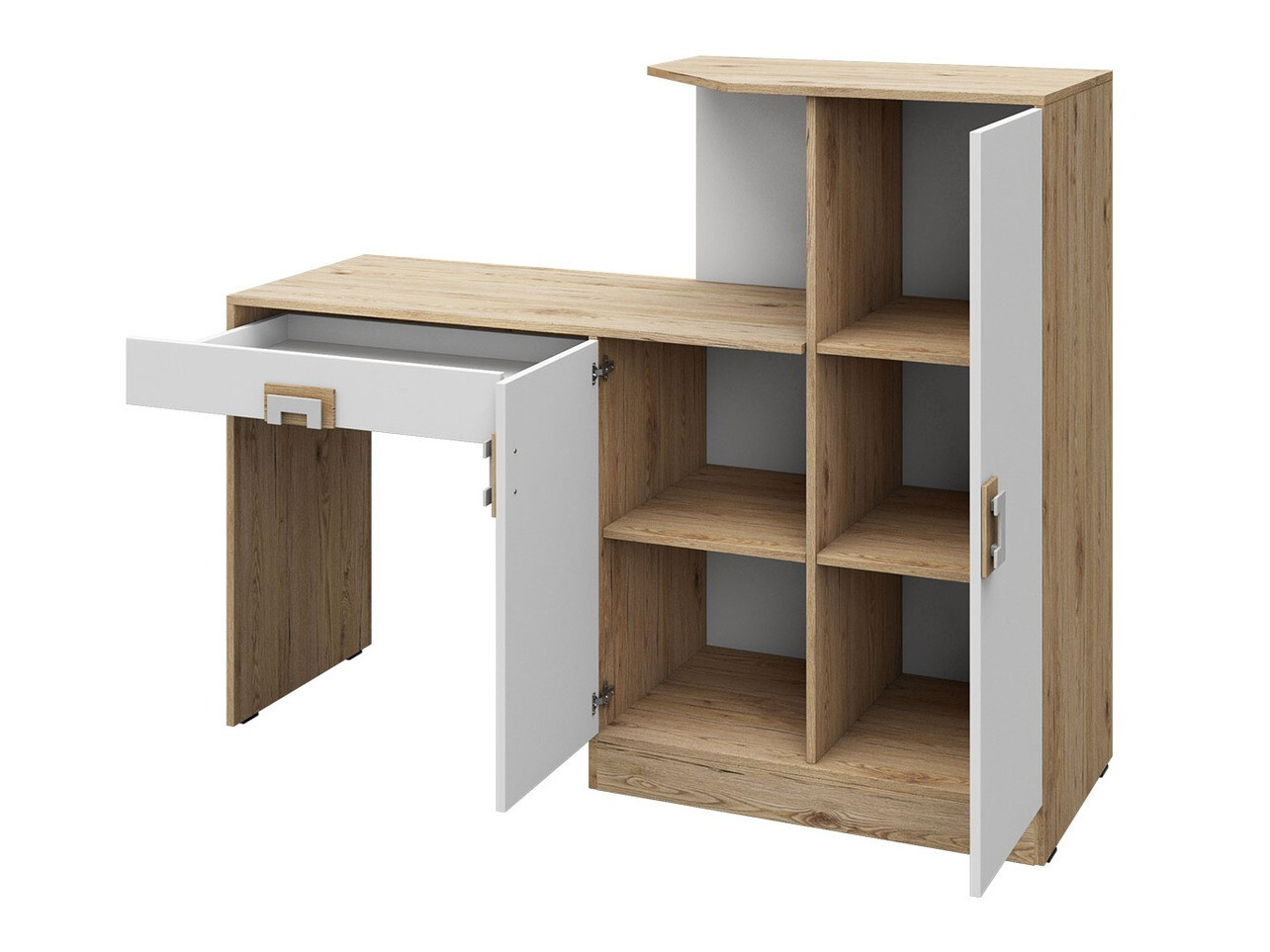 Mesa de oficina Tolfere 105 (Roble claro + Blanco + Turquesa)