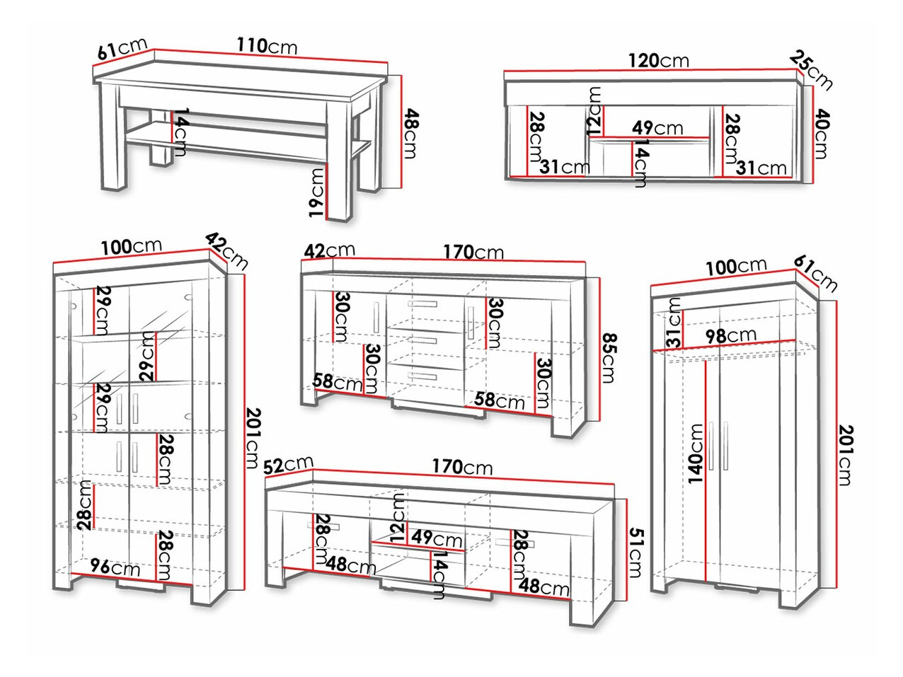 Conjunto de salón Melfeli 126 (Roble Sonoma)