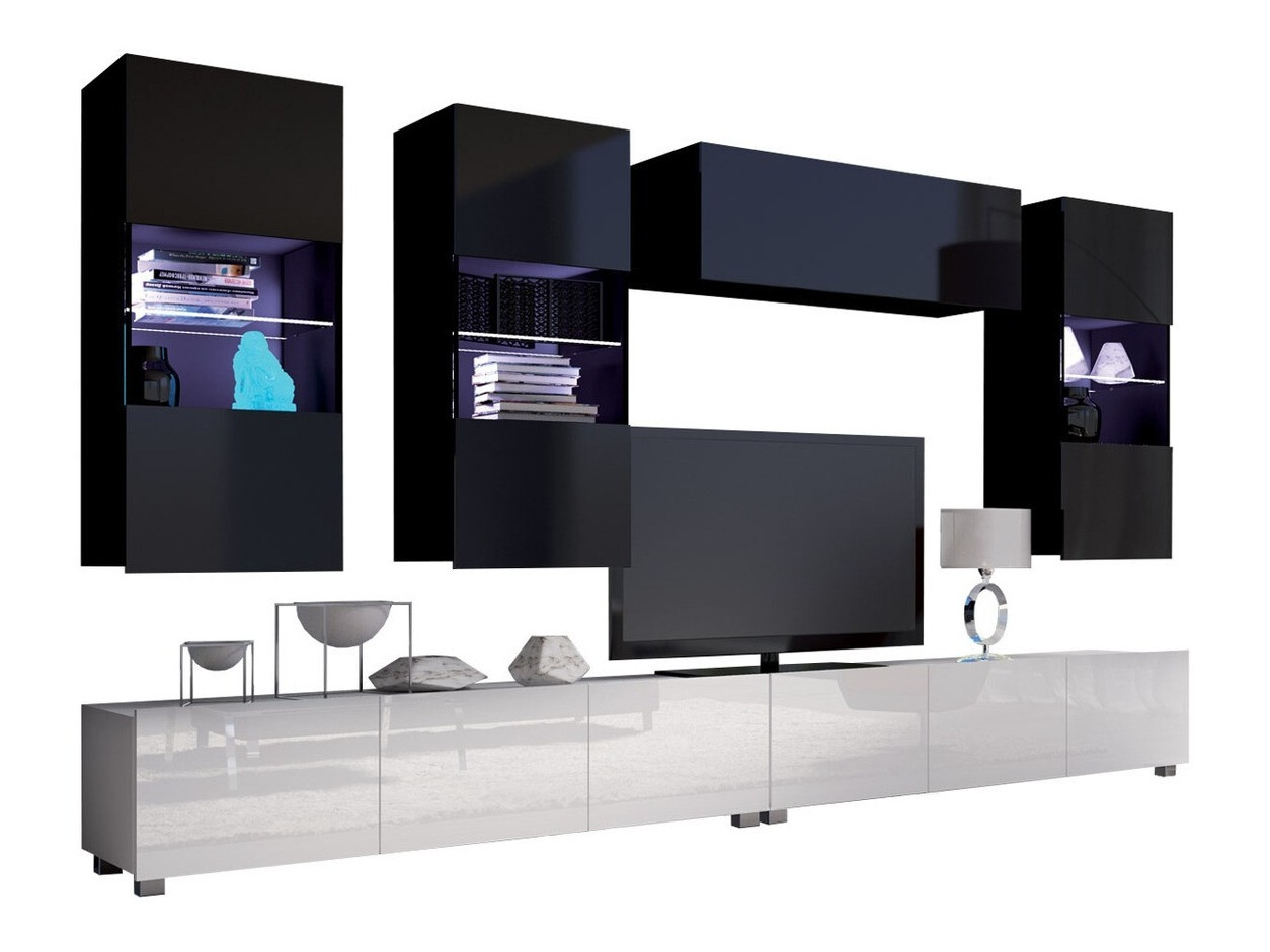 Conjunto de salón Remus V (Blanco + Blanco brillante + Negro + Negro brillante)