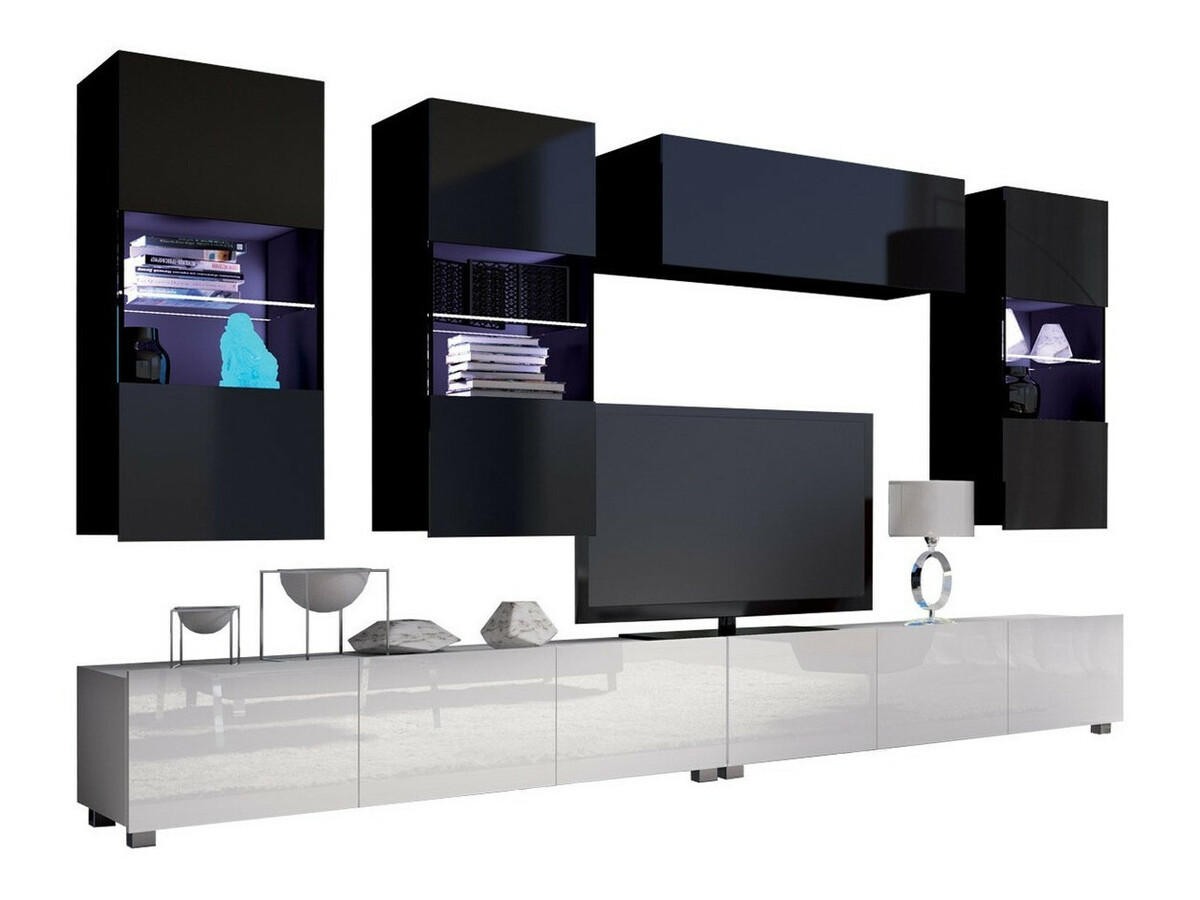 Conjunto de salón Remus V (Blanco + Blanco brillante + Negro + Negro brillante)