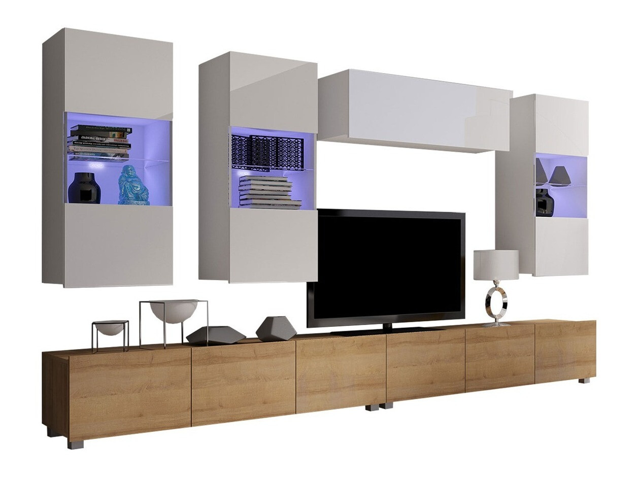 Conjunto de salón Remus V (Roble dorado + Blanco + Blanco brillante)