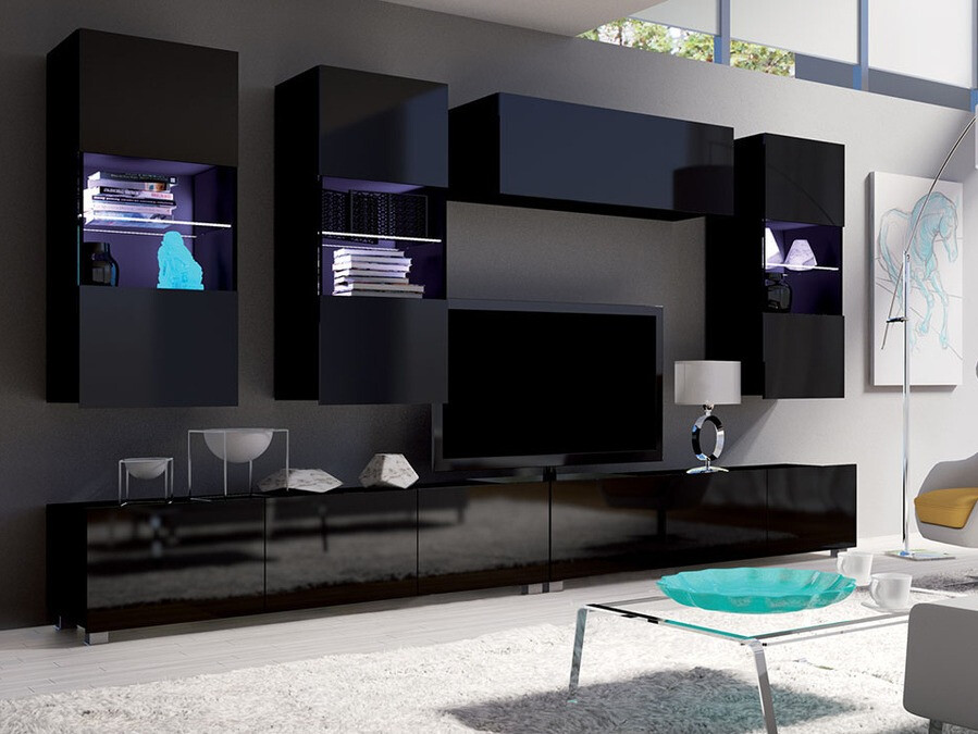 Conjunto de salón Tivdalu 109 (Negro + Negro brillante)