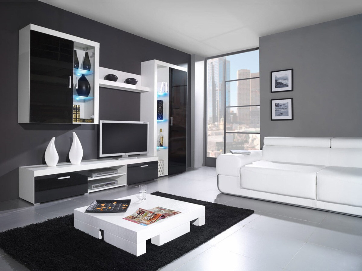 Conjunto de salón Odebeli 106 (Blanco + Negro brillante)